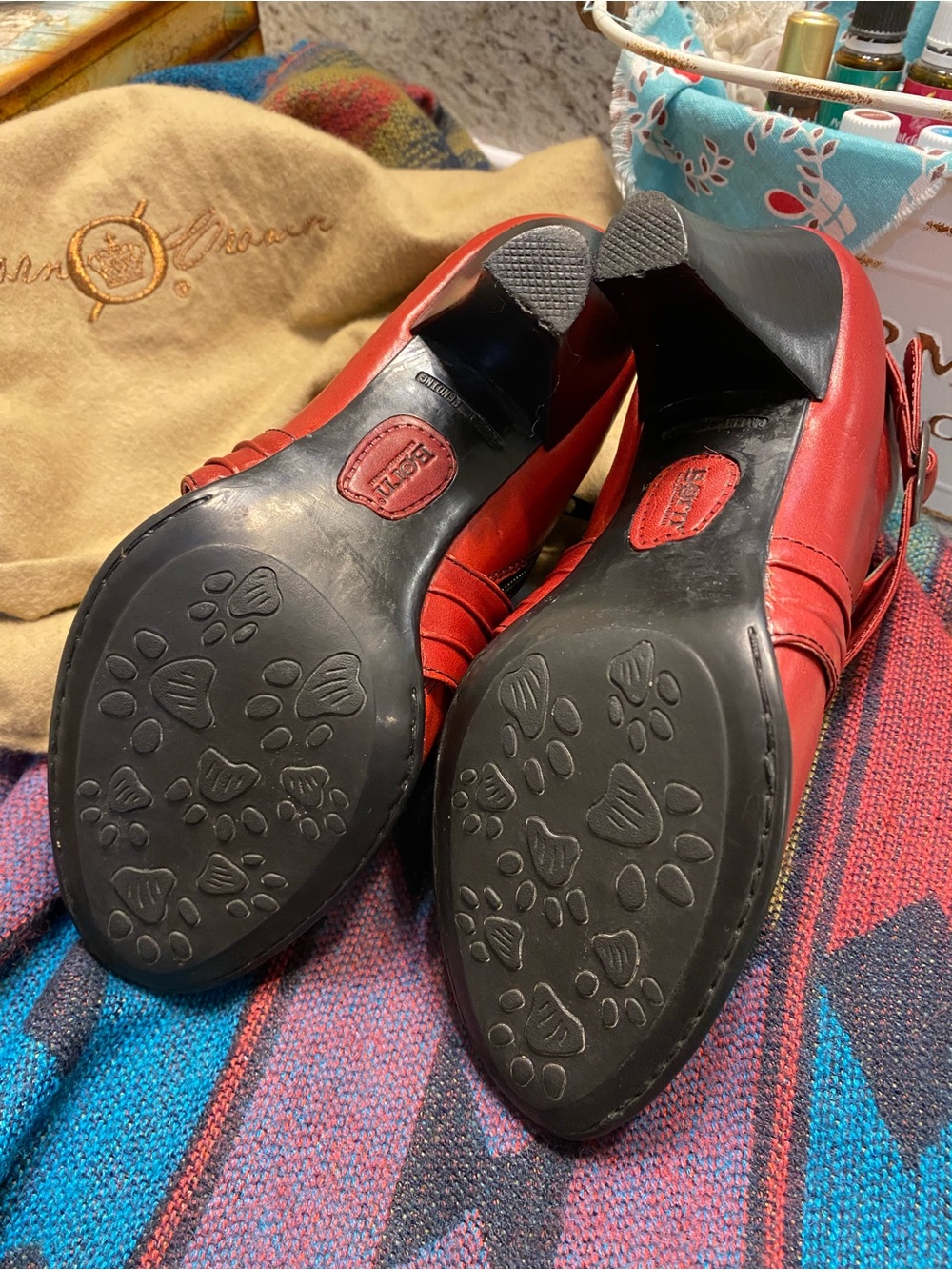 Born Red Leather Ankle Booties with Decorative Buckle Side Zip with Dust Bags - Picture 8 of 9